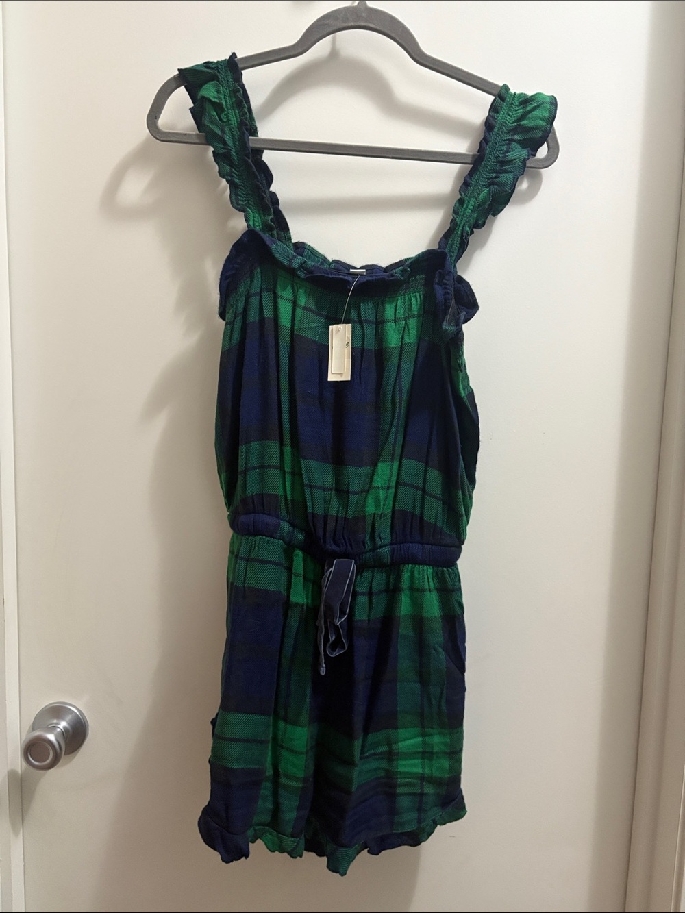 Green & Navy Plaid Women's Romper
